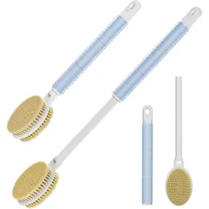 Shower Brush with Soft and Stiff Bristles,16"-24" Telescopic Long Adjustable Handle Dual-Sided Back Scrubber Bath Brush Body Exfoliator for Wet or Dry Brushing