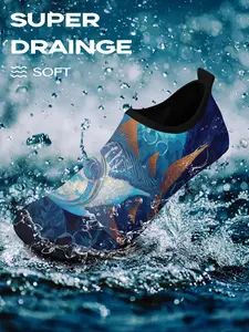 Men's Random Fish Print Water Shoes, Casual Quick Drying Aqua Shoes for Beach, Pool, Yoga, Camping, and Outdoor Sports Shoes for Adults & Youth