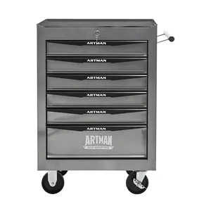 ARTMAN 6-Drawers Rolling Tool Cabinet with Detachable Top Universal Lockable Wheels Protective Liner Auto Lock Metal Tool Storage Cart for Garage Workshop
