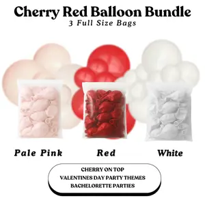 Cherry Red Balloon Bundle - Pale Pink, Red, White - Sizes 5"- 12"- 18"