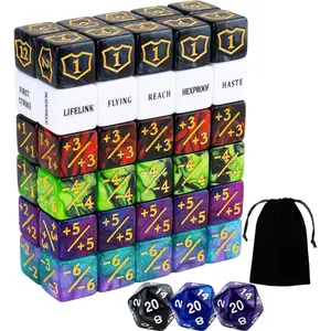 63 Pieces Dice Counters Bulk Ability Keywords MTG Tokens Shield Life Counter 6 Sided Dice Set for Magic The Gathering,TCG,Cards Gaming Accessories