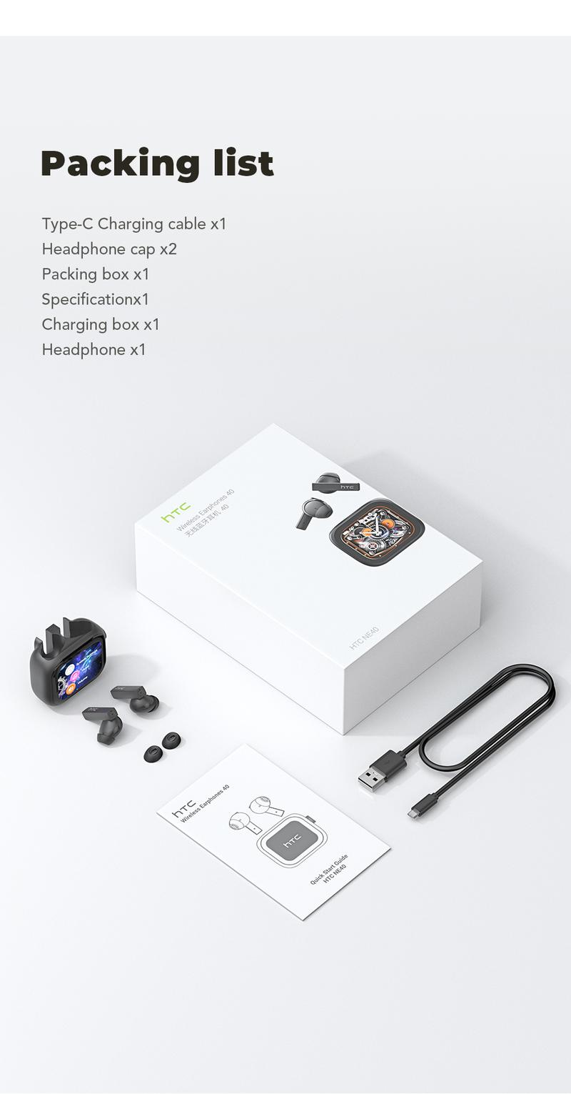 HTC NE40 Wireless Earphones Bluetooth 6.0, LED Display High Fidelity, for Gaming, Office, Sports, Music & Phone Calls TWS Earbuds , IPX5 Waterproof Earphones, Built-in Microphone In Ear Earphones HTC NE40 Wireless Earphones Bluetooth 6.0, LED Display High Fidelity, for Gaming, Office, Sports, Music & Phone Calls TWS Earbuds , IPX5 Waterproof Earphones, Built-in Microphone In Ear Earphones