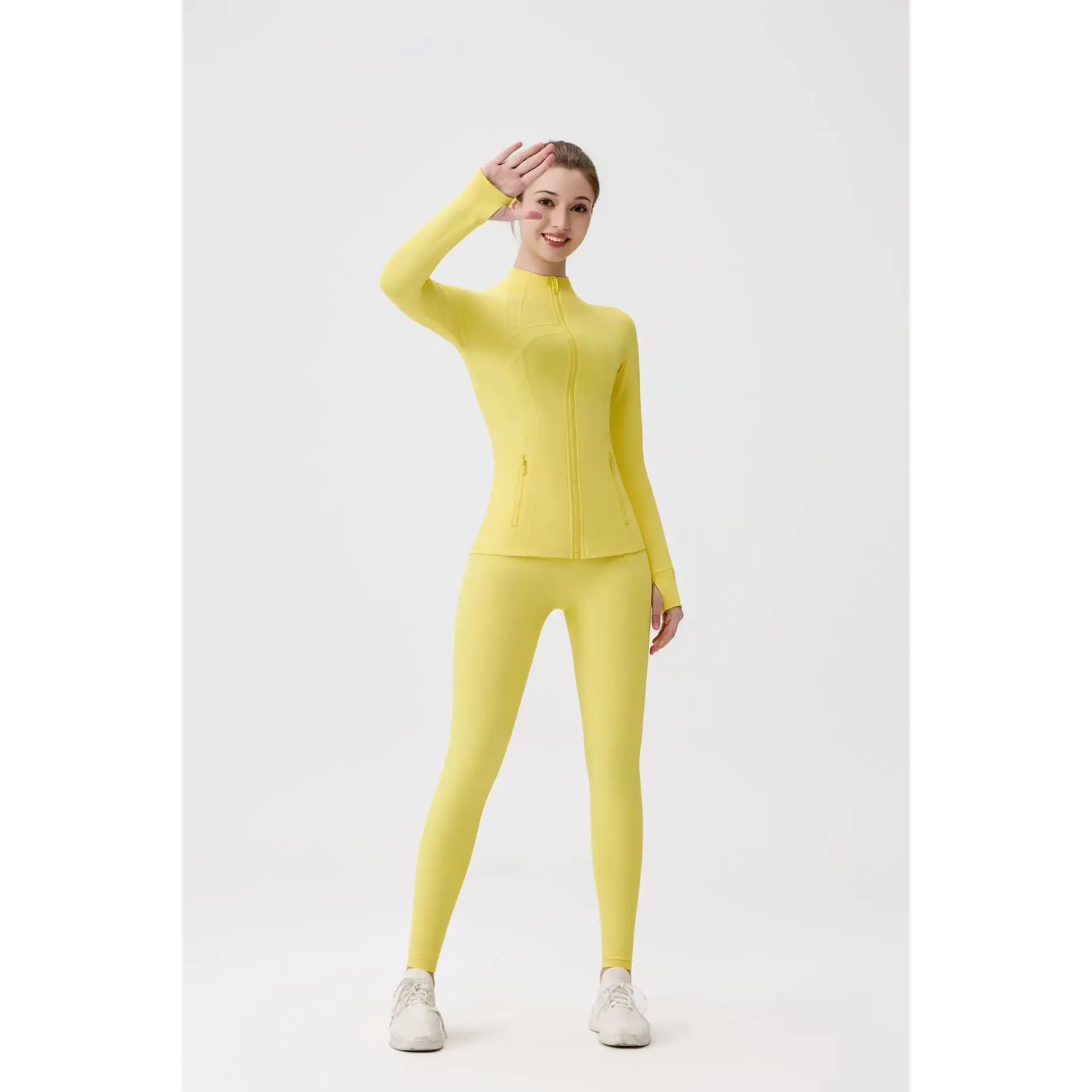 Bright yellow yoga pants+jacket with ori