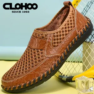 Comfy Breathable CLOHOO Men's Vintage Slip On Shoes - Handmade Rubber Sole Non Slip Durable Walking Shoes For Outdoor Activities