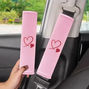 Heart Embroidered Car Seat Belt Shoulder Pads, Car Accessories, Soft Breathable Fabric, Daily Commute Essential, Fashion Design