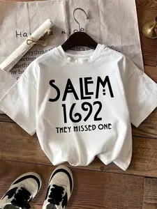 Round Neck Short Sleeve T-Shirt  Casual Loose Fit Blouse, Machine Washable Casual Attire Suitable for Seasons Vintage Letter Print Casual Crew Neck  Basic Tee