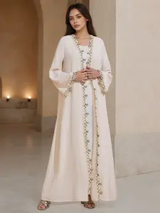 Women's Elegant Loose-Fit Embroidery Coat, Lightweight Comfortable Woven Fabric, Perfect for Religious & Formal Occasions, All Seasons Wear, Abayas For Eid