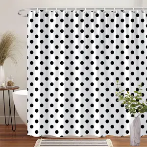 1Pc Polka Dot Shower Curtain Black and White Dots Pattern Bathroom Decor Polyester Fabric Bath Hanging Curtain 70.8x70.8 Inch with 12 Hooks Perfect for Modern Home Style