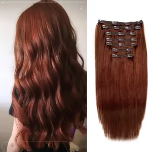 Shinyeen Clip in Hair Extensions Real Human Hair, 16inch 140g 7pcs Human Hair Clip in Extensions for Women, Remy Red Hair Extensions Clip Ins, Soft & Natural Human Hair Extensions（16-#M30_33） halo hair Women's Long