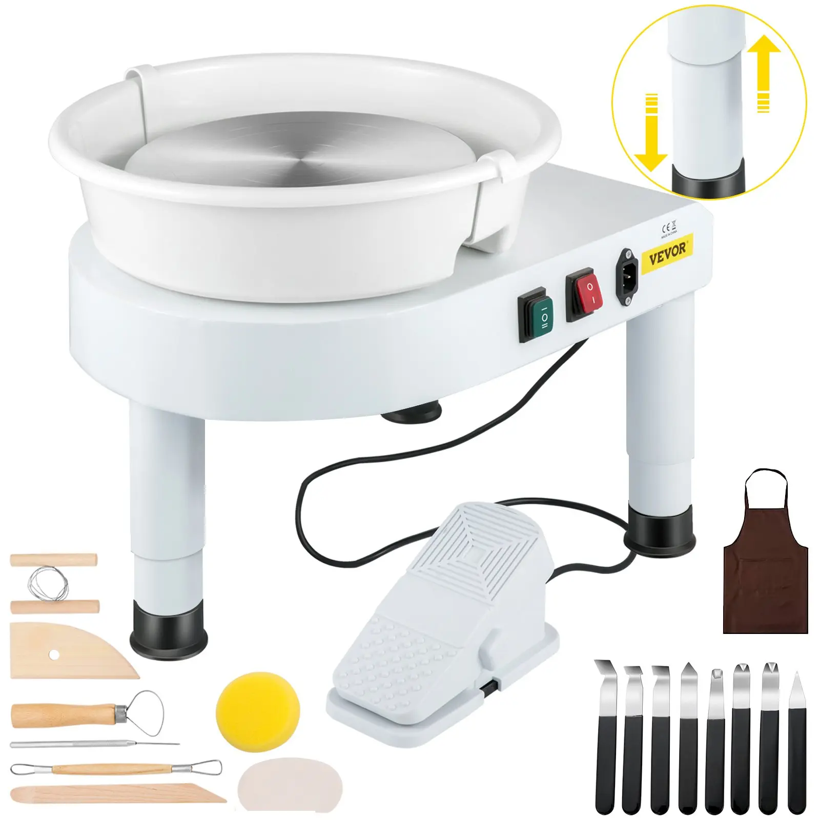 【summerfinds】VEVOR Pottery Wheel 11in Ceramic Wheel Machine Lift Legs Foot Pedal DIY Tool Kit