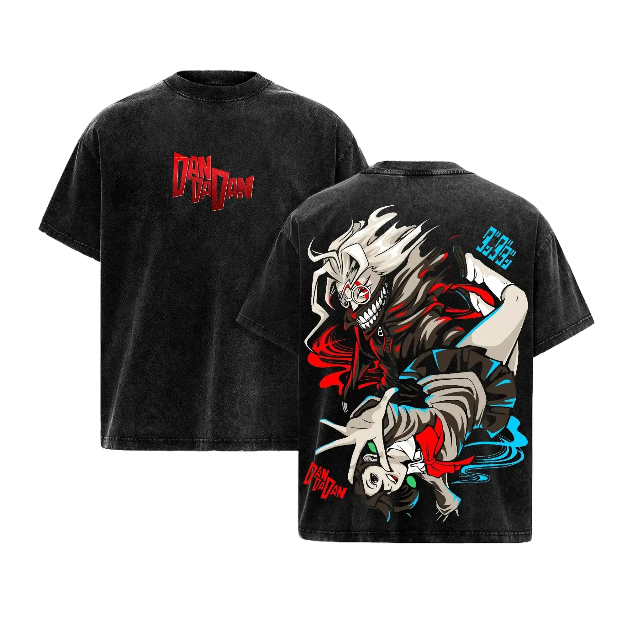 Dandadan Anime Graphic T-Shirt Premium Heavyweight Cotton Vintage Washed Oversized Streetwear Top For Gym Pump Cover Y2K Grunge Aesthetic Okarun Momo Casual Wear Unisex Edgy Harajuku Style Drop Shoulder Clothing Trendy Japanese Manga Apparel Men's Tees