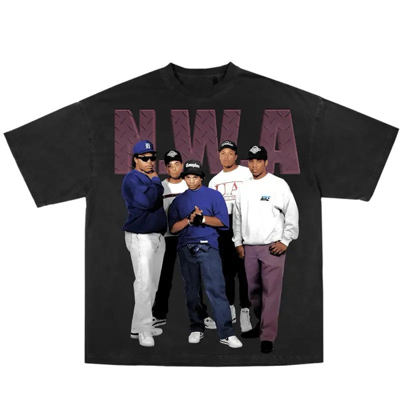 T-Shirt Straight Outta Compton - slightly Oversized Boxy Fit Heavyweight Garment Dyed Vintage Wash Graphic Tee
