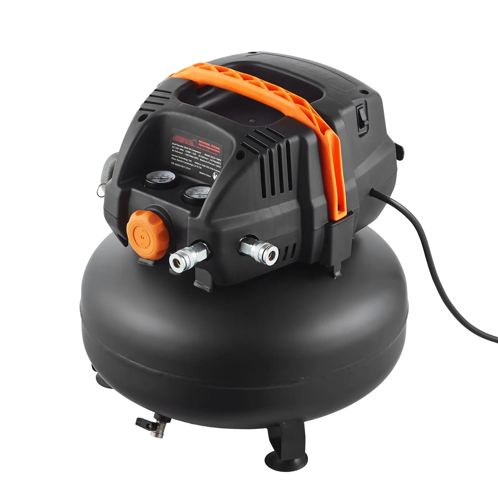 6 Gallon Air Compressor – 1.7 HP, 2.3 CFM at 90 PSI and 150 PSI Max Working Pressure, Portable DIY Home Workshop Tool for Inflation, Air Tools, Spray Painting, Nailers, Brad Nailer, and Small Projects