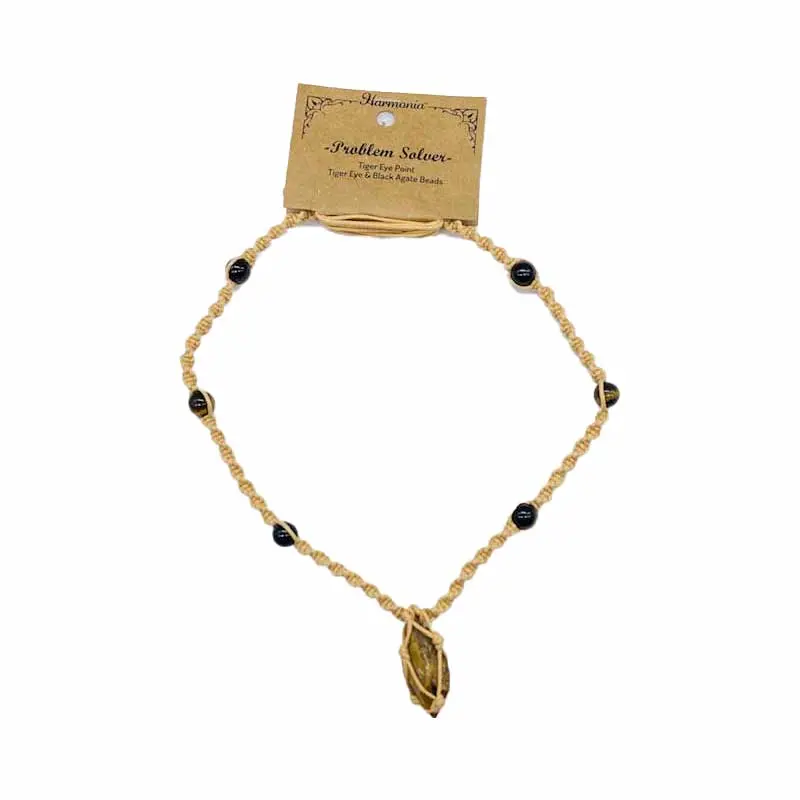 Harmonia Problem Solver Necklace — Tiger's Eye &amp; Black Agate Crystal Pendant