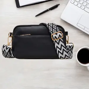 2025 New fashion versatile women's, Large capacity casual wide shoulder strap shoulder bag, Solid color soft PU leather small crossbody bag