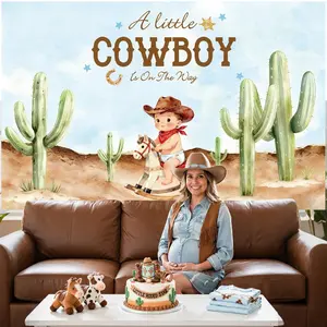 2D flat banner 1pcs Cowboy Shower Party Backdrop for Boy A Little Cowboy is On The Way Shower Party Decorations Banner Rodeo Cow  Wild West Western Booth Props Outdoor Door Portrait Photography Studio Professional Backdrops