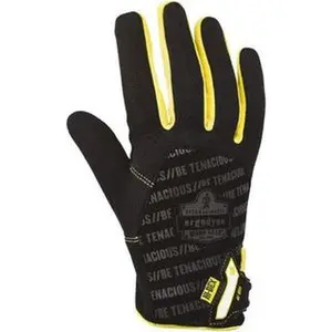 Ergodyne Size S (7) Polyester Blend Work Gloves For Mechanics & Lifting, Uncoated, Hook & Loop Cuff, Full Fingered, Black, Paired 17162