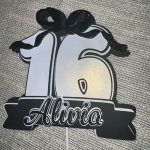 Sweet Sixteen Caketopperpper with Personalized Name Alivia and Glitter Design for Special Occasions    (Add any Age )
