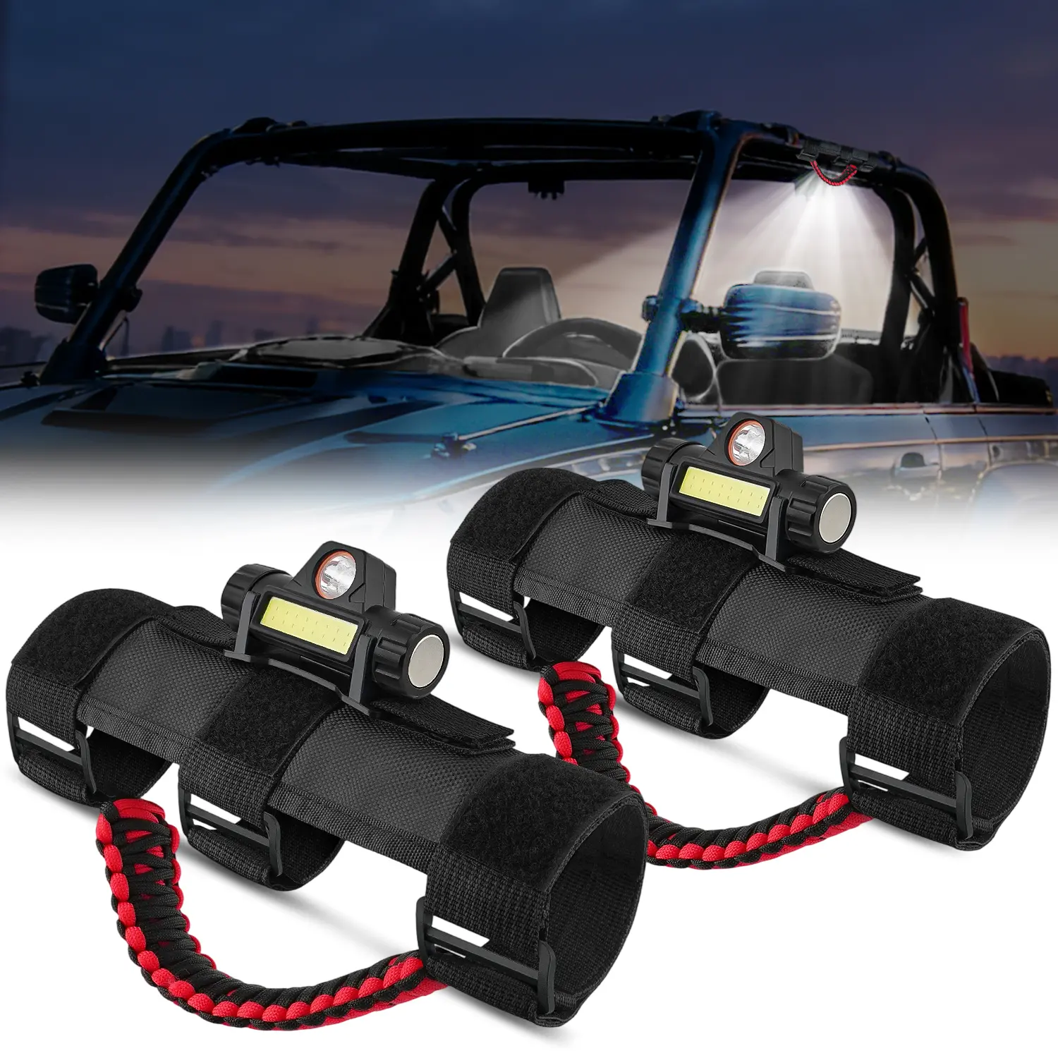 Nilight Heavy Duty Ratchet Tie Down Straps (Orange 4-Pack) - 4500Lbs Max Strength, 1"×15' with S-Hooks & Rubber Handle, 1"×12' Soft Loop, IP65 Waterproof Silicone Cover, 88W, 1.75”-2" Roll Bar Fit, Adjust Angle Freely for UTV/Golf Cart Cargo Securing, Usb