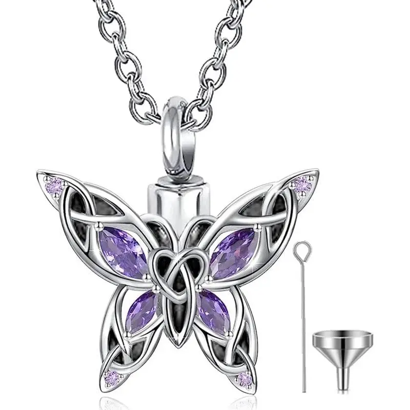 Cremation Butterfly Urn Necklace Jewelry for Ashes for Women Stainless Steel Inlaid Crystal Memorial Pendant Human Pet Ash Holder Gift A Loss of Loved Ones