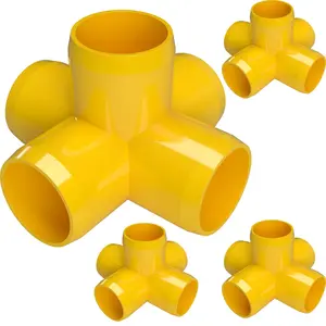 Formufit PVC Fitting 5-Way Cross 1-1/4" Yellow for Furniture UV-Resistant, Impact-Proof, Made in USA (Pack of 4)