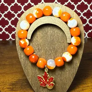 Orange Fall Bracelets with Maple Leaf Charm for Seasonal Style