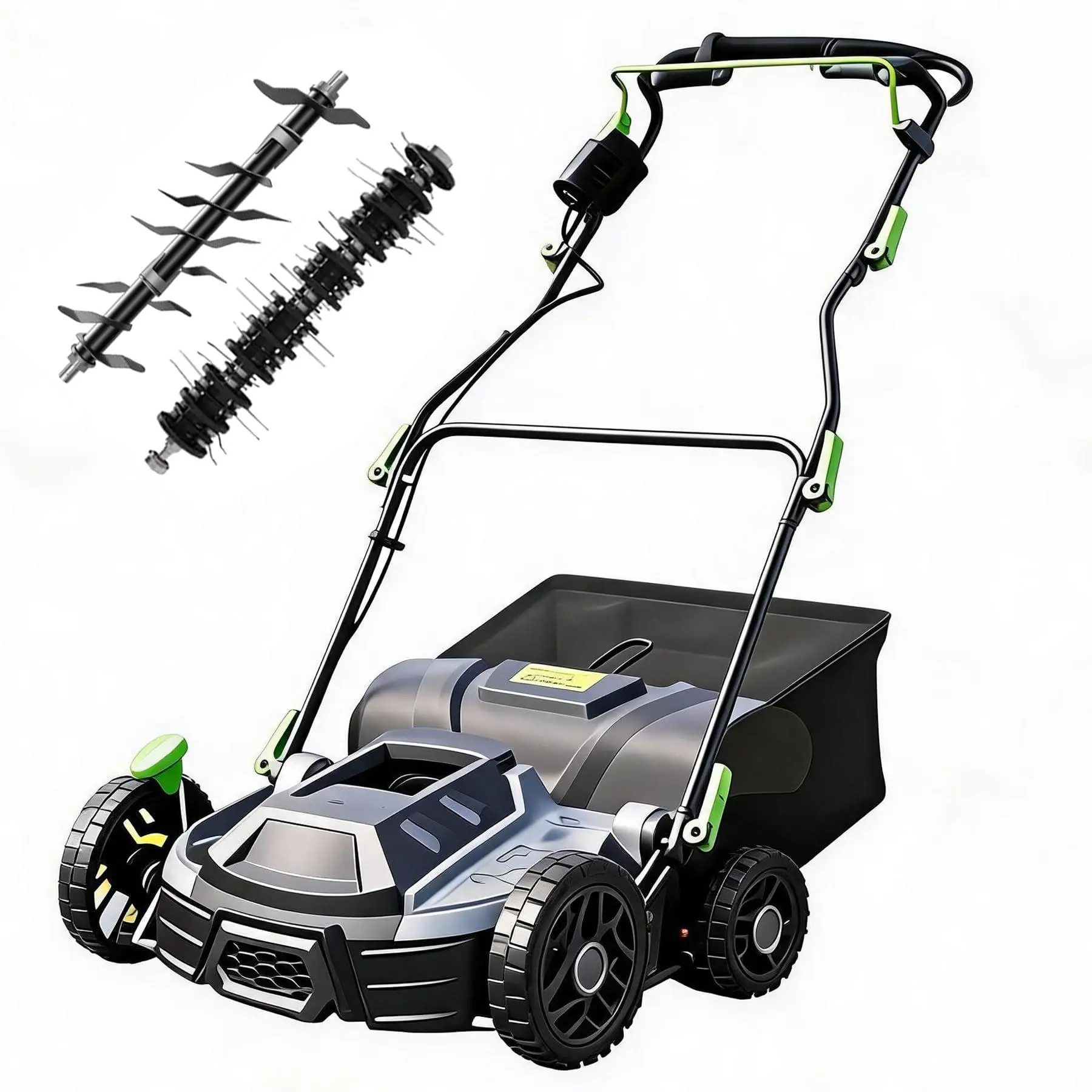 15.5A 2-in-1 Electric Lawn Dethatcher & Scarifier Power Rake, 14.5in Width Lawn Tool, 5-Position Height Adjustment, 14.5Gal Collection Bag, Steel Blades, Quick-Fold Handle