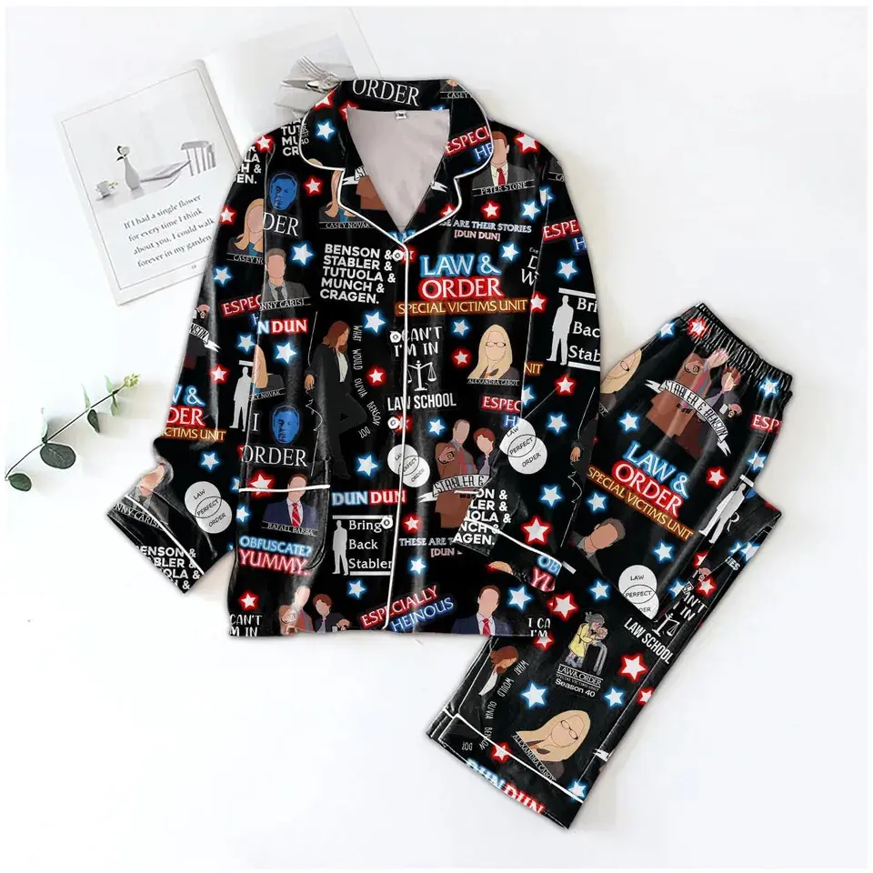 Law & Order Pajama Set, Cr!me Drama Satin Sleepwear, TV Series Lounge Wear, Cozy Nightwear Gift for Detective Show Fans