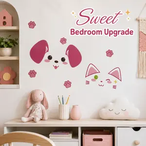 Kawaii Cute Animal Sticker Sheet Pack, 2 Styles Glossy Vinyl Waterproof Stickers for Laptop, Water Bottle, Journal, Phone Case, Lovely Dog & Cat Face Decals with Extra Paw Prints