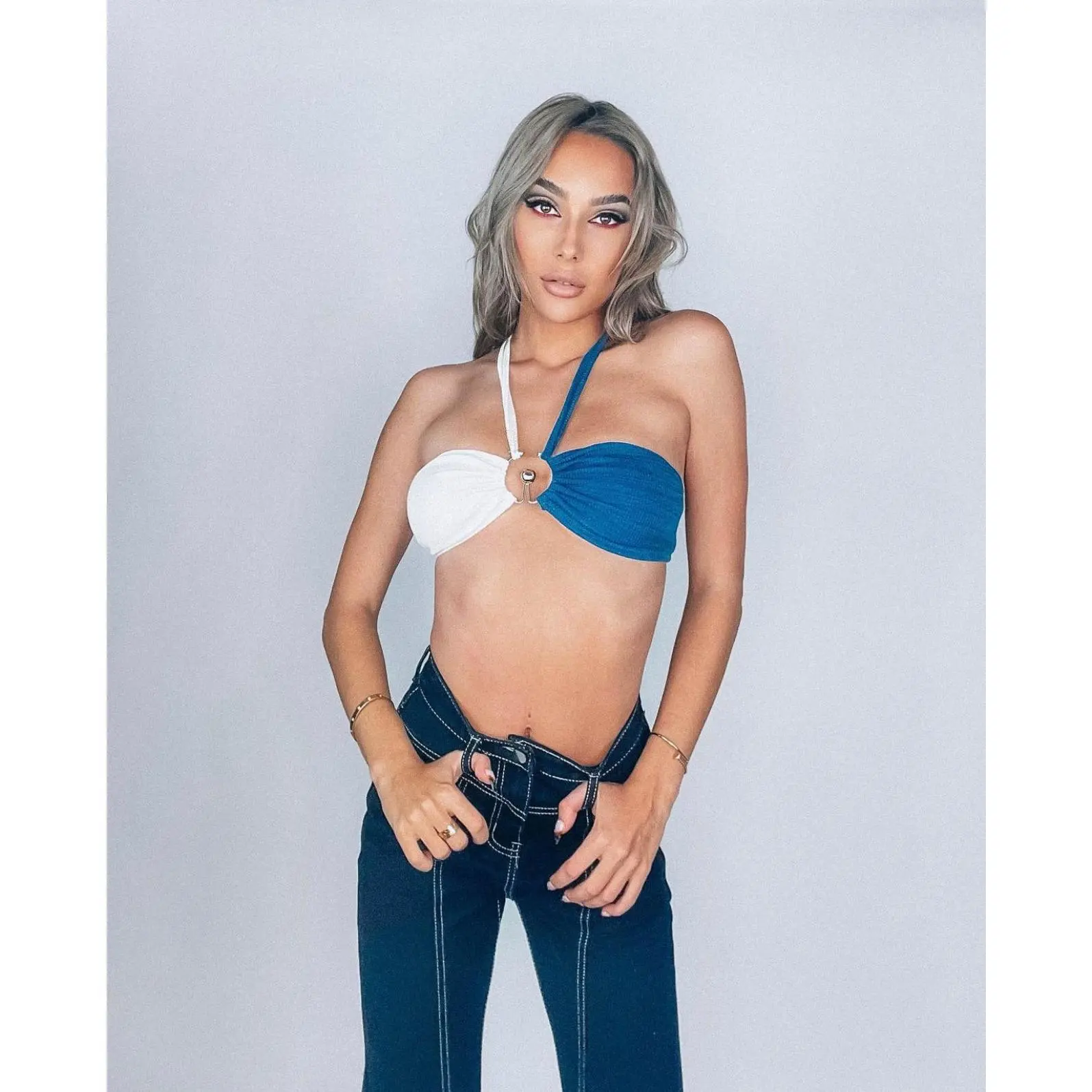 ARIA CUT OUT RING BANDEAU BLUE/WHITE (SAMPLE SALE)