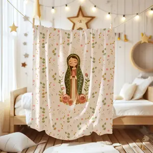 Anima Virgin Mary Blanket Cute Our Lady of Guadalupe Throw , Catholic Fleece Blanket for Kids, Baptism gift, Nursery decor, Catholic Women gift ideas, Home Decor