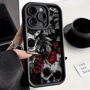 Phone Case: Fashion Smile Skull Rose Pattern Case for iPhone 17 Pro Max 16 16e 15 14 Plus 13 12 Mini 11 Air X XS Pattern Soft TPU Rubber Camera Protection Rugged Mobile Phone Cover Gift 2D printing