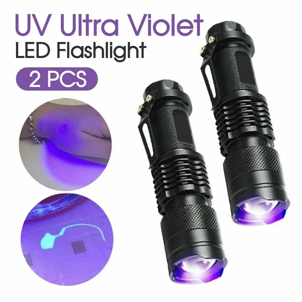 2 Pack UV Flashlight LED Handheld Blacklight Ultra Violet Flashlight 395Nm Mini Light Inspection Lamp Torch Detector for Dog Pet Urine Stains, Bed Bugs and Scorpions