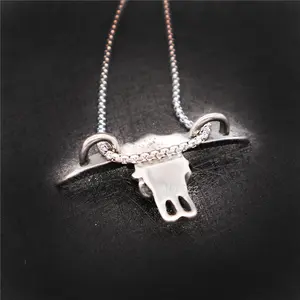 Cow Bull OX Buffalo Head Skull Stainless Steel Pendant Necklace Silver Black
