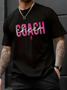 Unisex 100% Cotton Breast Cancer Awareness Football Cheer Coach T-Shirt - Pink Ribbon Edition - Vintage Vibe, Trendy Graphic, Perfect Holiday Gift