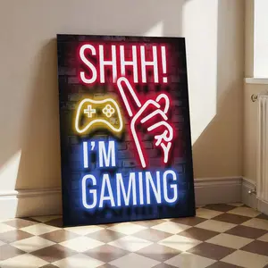 Game Console Pattern Framed Wall Art 1 Count Colorful Modern Canvas Wall Art Decorative Painting for Home Living Room Bedroom Office Neon Sign Design
