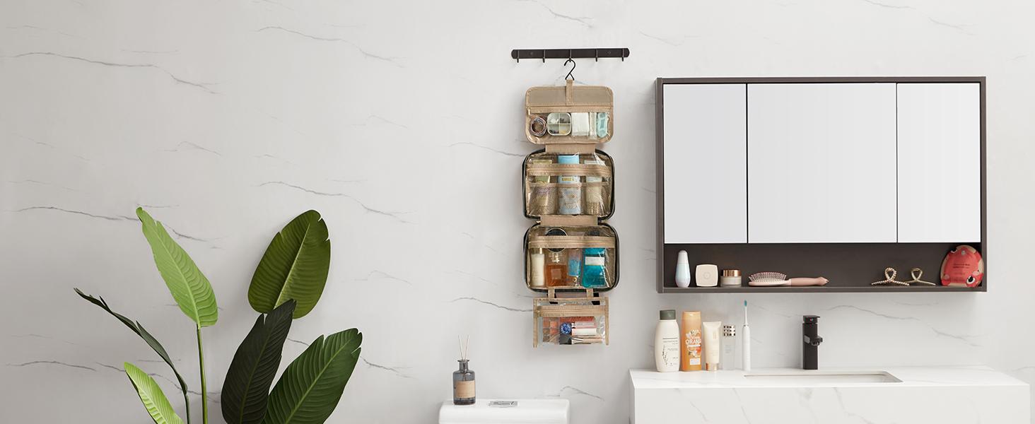 Lifewit Travel Toiletry Bag, Large Hanging Makeup Organizer, Transparent Cosmetic Bag with Hook for Full Size Bottles