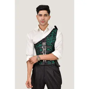 Green Brocade Corset with Shoulder Strap