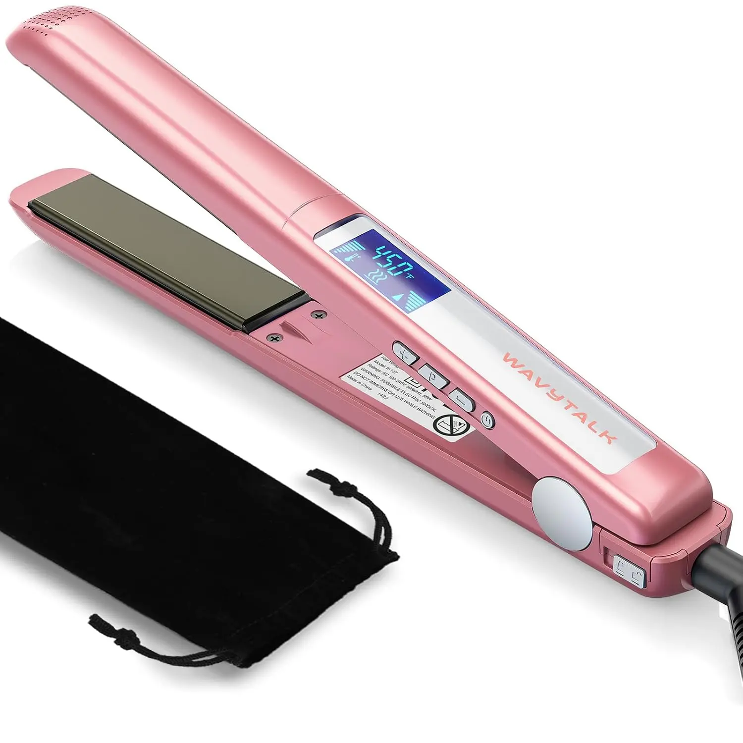 Salon Titanium Plate Flat Iron Hair Straightener with Negative Ion Function for Shinier & Smoother Hair, 15 Adjustable Temp Settings, Dual Voltage, 60 Mins Auto Shut Off (Rose Gold)