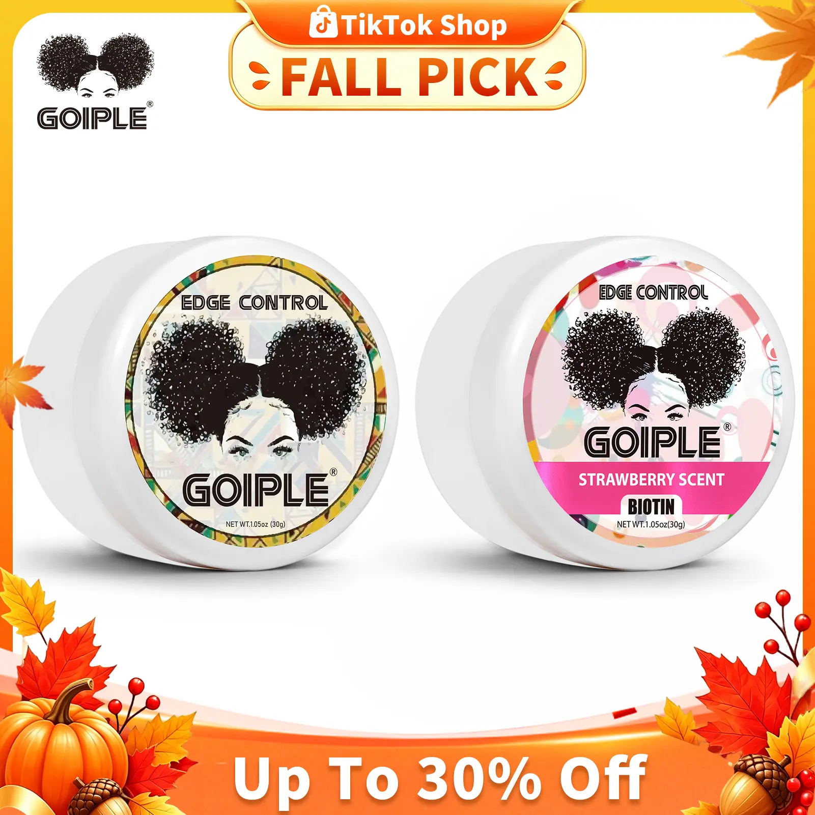 Goiple Women's 2-Count 30g Edge Control Wax - Strong Hold, Non-Greasy, Long Lasting Gel, Blends with Curls, Strawberry & Pineapple Scents, Moisturizing Organic Hair Products for Female Adults
