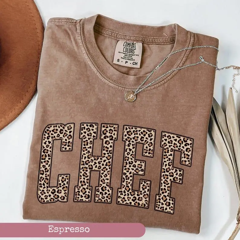 Comfort Colors Leopard Chef Shirt, Cooking Gift, Cooking Shirt, Cooking Gift For Women, Chef Shirts, Gift For Cooking Mom, Baker