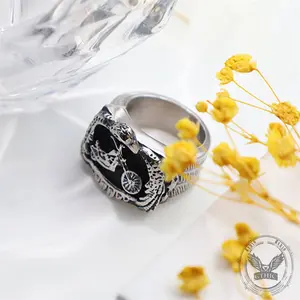 GTHIC Punk Eagle Motorcycle Stainless Steel Biker Ring Statement Jewelry Accessories for Men Daily Wear