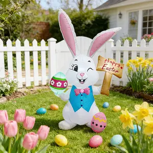 6FtTikTokViralEasterInflatableBunnyCheerfulSmilingFaceBowTieAccentPatternedEggPropHappyEasterSignageGlitterTrimBuilt-inLEDLight400DPolyesterFabricIP44WeatherproofBlowerIncludedQuickInflateDeflateFrontPorchYardLawnGardenPatioSpringFestiveGatheringOutdoorDe