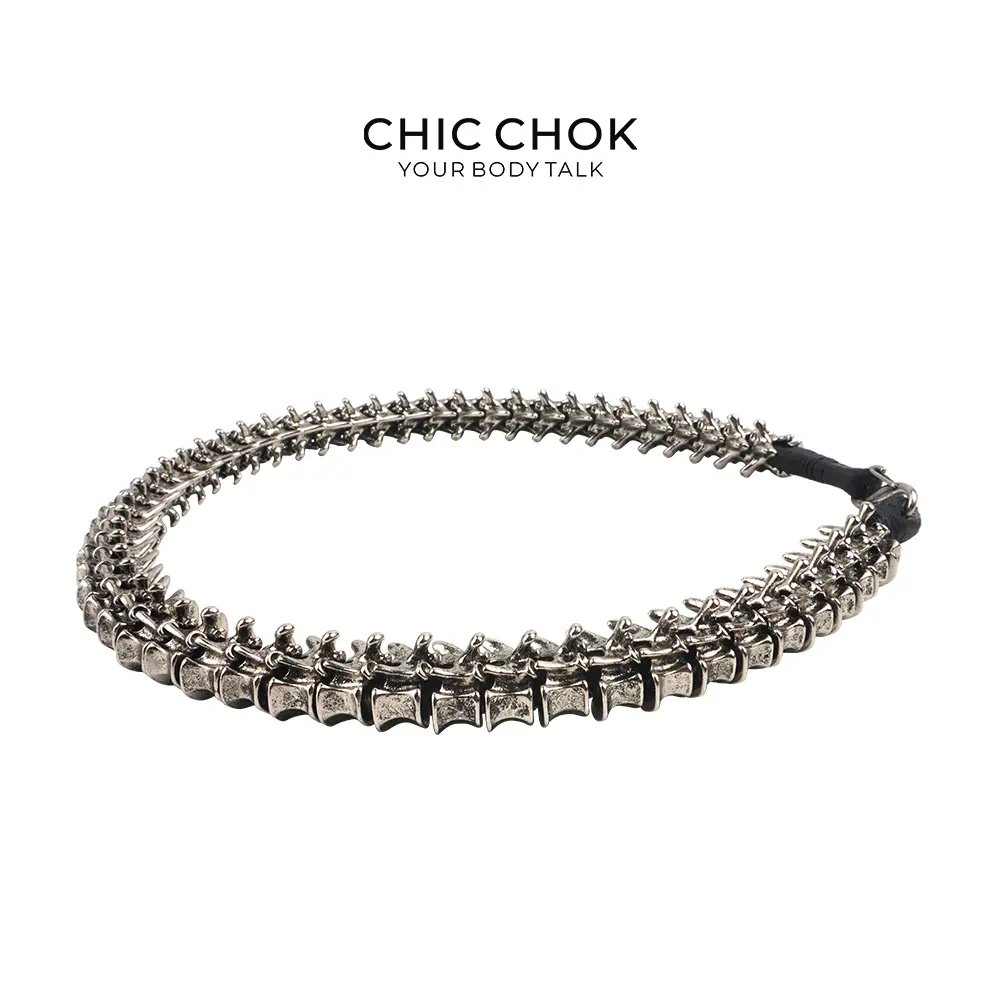 [CHICCHOK] Dragon bone neck chain (Bright - Large Bone Charm) - Bone Charm Elegance, A Fusion of Strength and Softness in a Choker Design Highlights versatile wear Casual Trendy Jewelry Dainty Boho Necklace Handmade street style necklace