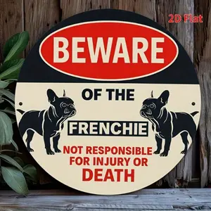 Aluminum French Bulldog Metal Wall Art Plaque Set 2D Flat Print Dog Decor with Beware of Frenchie Humorous Sign for Living Room