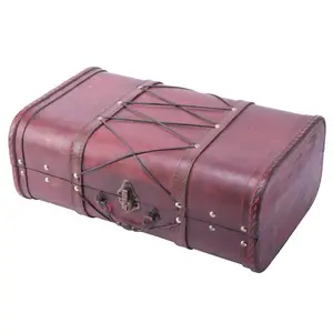 Vintiquewise  6.5 x 16 x 10.25 in. Pirate Style Vintage Wooden Luggage with X Design, Cherry