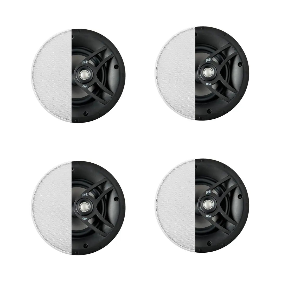 Polk Audio V60 In-Ceiling Speakers (2-Pack), White Magnetic with Paintable Grilles, Easy to Install Dynamic Balance, Multi-Room Compatible for Bathrooms, Kitchens, Utility Rooms