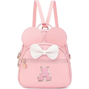 Buir Mini Backpack Purse for Girls Initial Bowknot Toddler Cute Small Convertible Shoulder Bag Personalized Kids Gift (A, Pink)