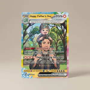 Personalized Pokemon Card From Photo Custom Father's Day Hologram Card, Couple Keepsake Unique Father's Day Birthday Anniversary Gift for Him