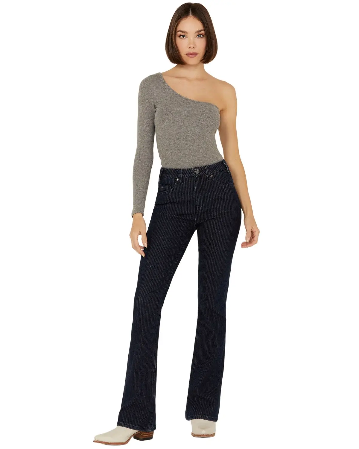 Rock & Roll Denim Women's And Women'S Dark Wash High Rise Jacquard Striped - Bw4hd03568